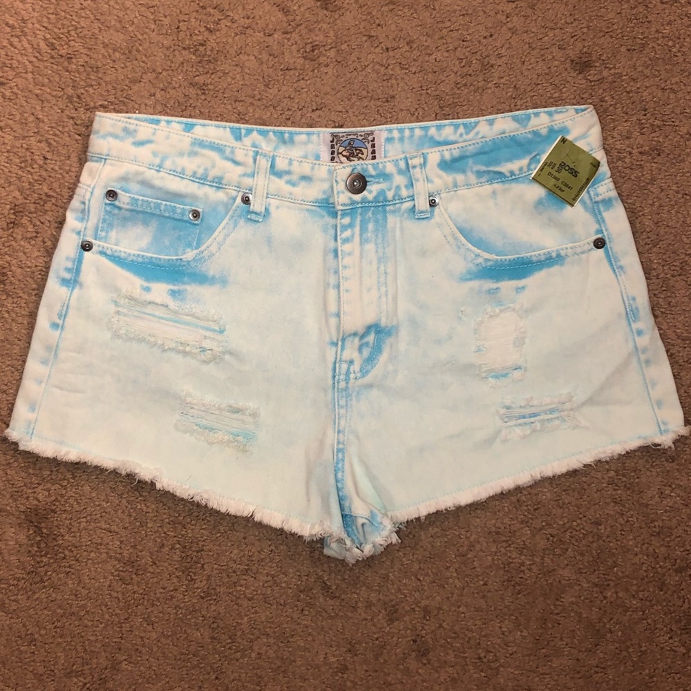 •White/Blue Jean Shorts•